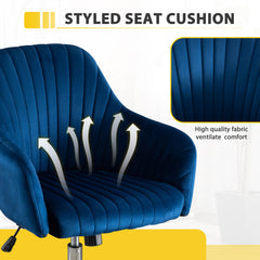 Modern Home Office Leisure Chair with Adjustable Velvet Height - Navy Blue