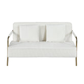 56" Width Modern Upholstered Pleated Velvet Loveseat Comfy 2 Seater Small Sofa Couch with Gold Metal Legs 2pcs Throw Pillows for Living Room,Small Spaces,Apartment, Bedroom,Office,Beige