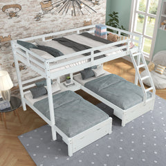 Full over Twin & Twin Bunk Bed with 3 Storage Drawers (96.8”x79”x68.3”) - White