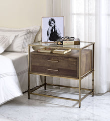 Modern Accent Table - Walnut & Champagne Finish