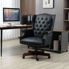 Executive Office Chair - High Back Reclining Comfortable Desk Chair - Ergonomic Design - Thick Padded Seat and Backrest - PU Leather Desk Chair with Smooth Glide Caster Wheels - Black