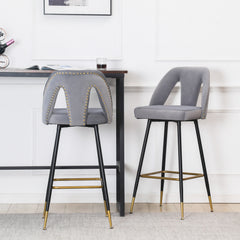 Contemporary Velvet Upholstered Connor 28" Bar Stool & Counter Stools - Set of 2 (Gray)
