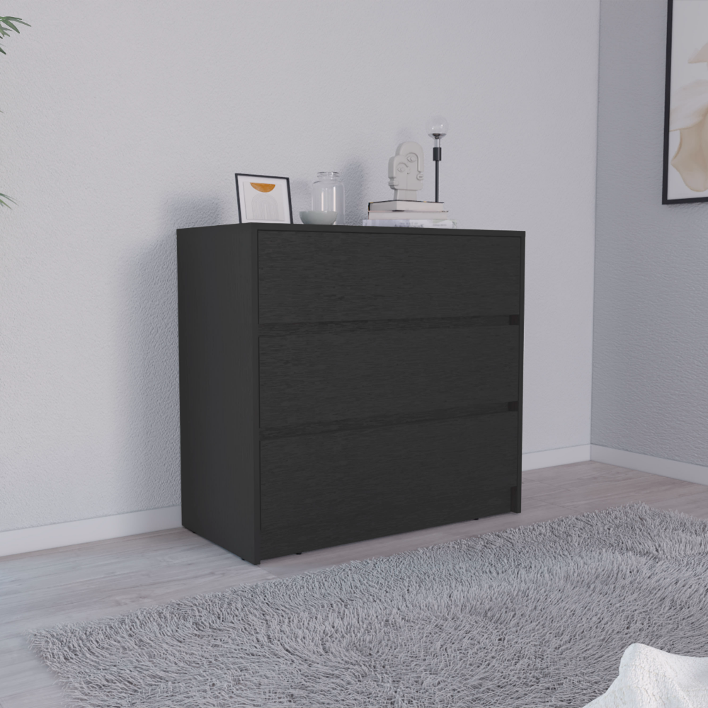 Austin Three Drawer Dresser, Pull Out Mechanism-Black Austin Three Drawer Dresser, Pull Out Mechanism-Black