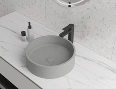 Round Concrete Vessel Bathroom Sink without Faucet and Drain - Cement Grey