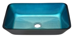18.125" L -13.0" W -12.0" H Handmade Countertop Glass Rectangular Vessel Bathroom Sink Set - Turquoise Finish with Matte Black Single-Handle Single Hole Faucet and Pop Up Drain