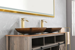 22.25" L -14.25" W -4 1/2" H Glass Rectangular Vessel Bathroom Sink Set with Gold Faucet and Gold Pop Up Drain
