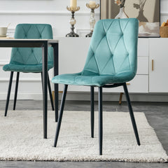 Modern Velvet Dining Chairs with Cushion Seat Back Black Coated Legs (Set of 4) - Antique Blue Green