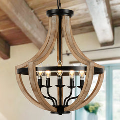 Farmhouse Wood Chandelier Light Fixtures 19" - Brown