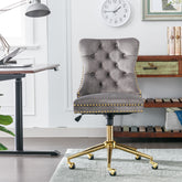 Velvet Upholstered Tufted Button Home Office Chair with Golden Metal Base - Grey