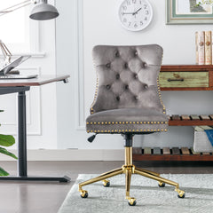 Velvet Upholstered Tufted Button Home Office Chair with Golden Metal Base - Grey