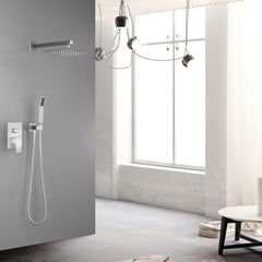 10 inch Shower Head Bathroom Luxury Rain Mixer Shower Complete Combo Set Wall Mounted - Brushed Nickel