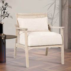 Farmhouse Style Accent Chair with Lumbar Pillow - Natural