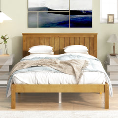 Platform Full Bed with Headboard - Light Brown