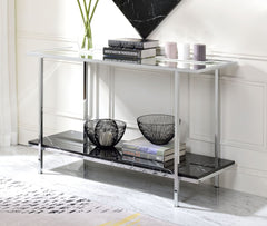 Console Table, Mirrored - Faux Marble & Chrome