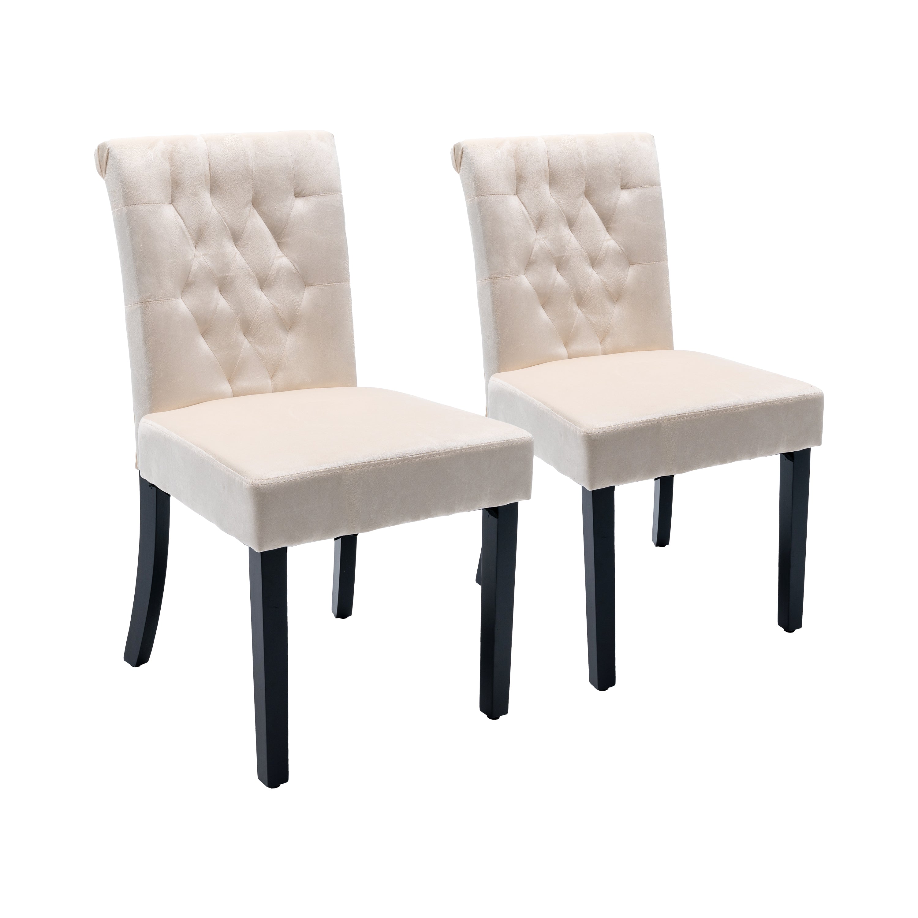 Velvet Dining Chair Set Tufted Heigh Back with Solid Wood Frame Accent Chairs (Set of 2) -  Beige