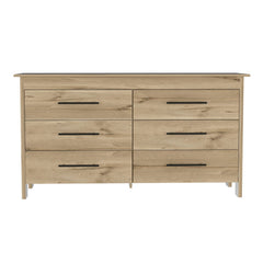 6-Drawer Rectangle Dresser - Light Oak and White