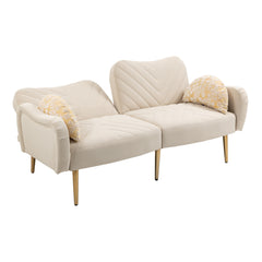 Loveseat Armrest 65 inch Modern Velvet Sofa with 2 Bolster Pillows - Beige