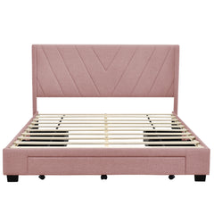 Queen Size Storage Bed Linen Upholstered Platform Bed with 3 Drawers - Pink