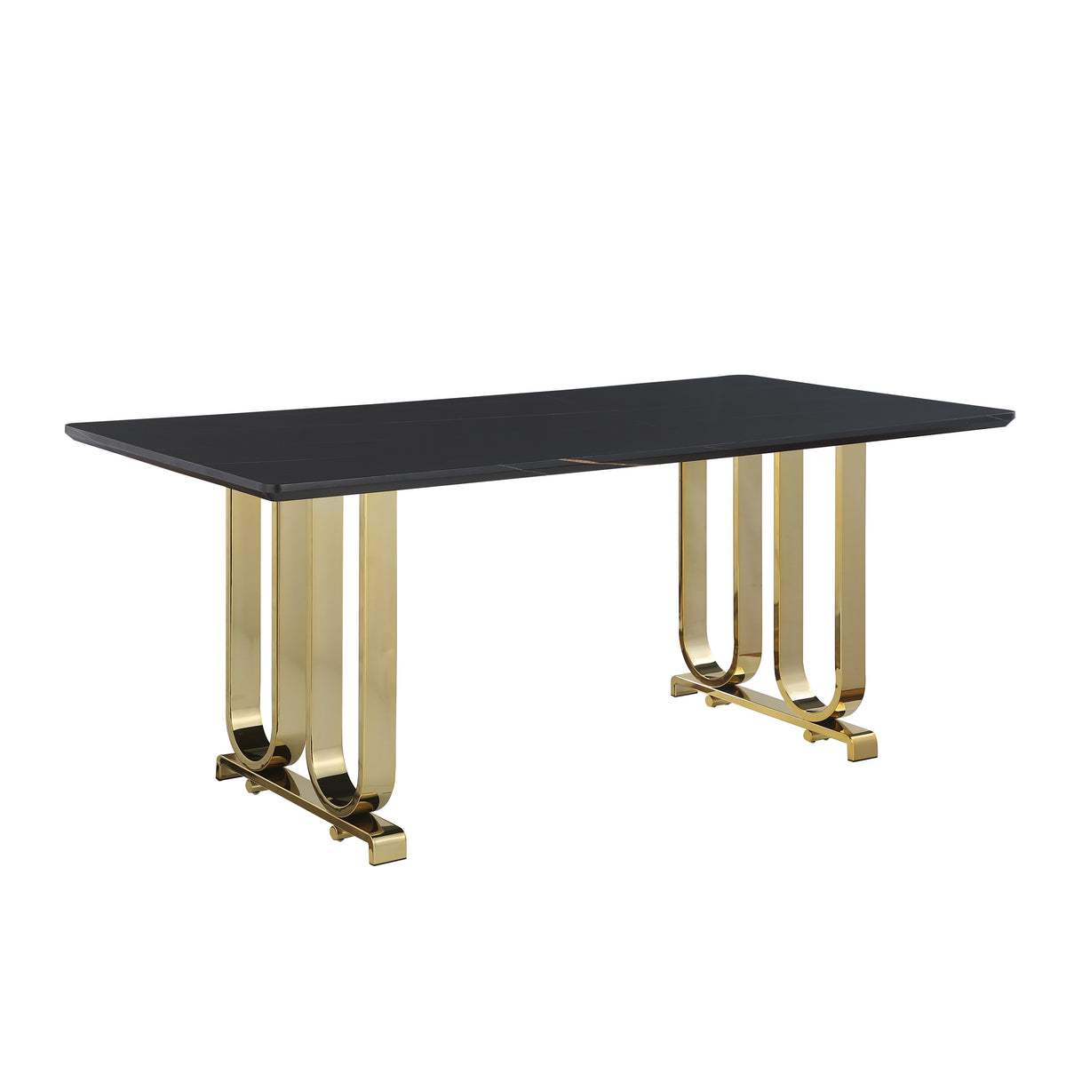 Contemporary Dining Table with Lauren Gold Black Top -  Black+Polished Gold