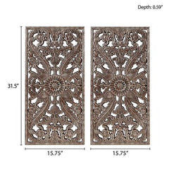Botanical Panel Distressed Carved Wood 2-piece Wall Decor Set - Bronze