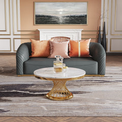 Marble Round Coffee Table with Gold Mirrored Finish