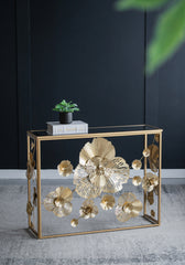 Gold Console Table with Mirrored Glass Top 39.5"x12"x30.5"