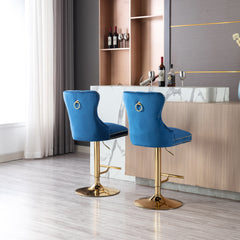 Modern Swivel Bar Stools Chair Adjustable (Set of 2) - Chrome Golden Base/ Blue