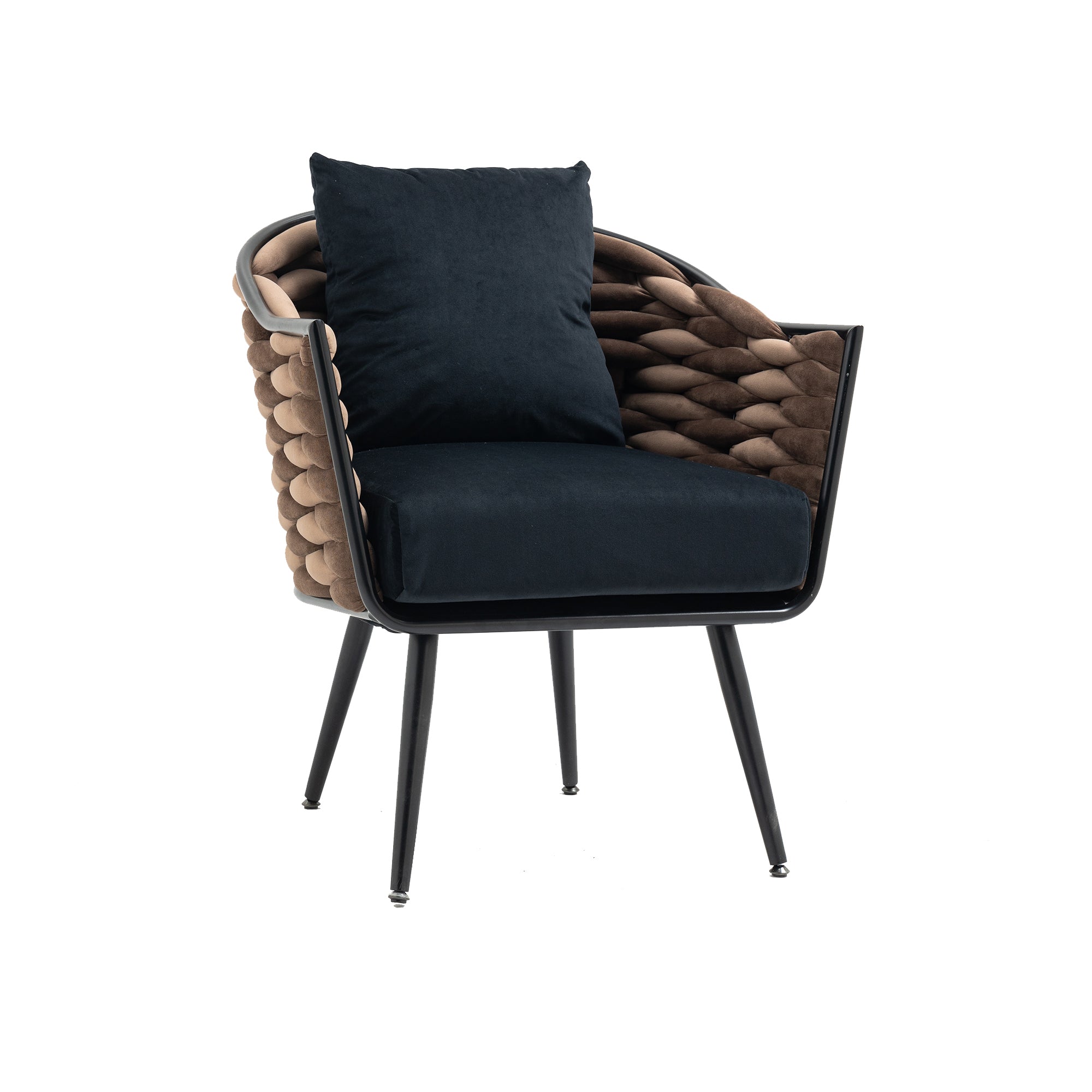 Velvet Accent Chair Upholstered Armchair Tufted with Metal Frame - Black