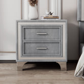 2-Drawer Nightstand with Metal Legs for Bedroom Velvet Bedside Table-Gray