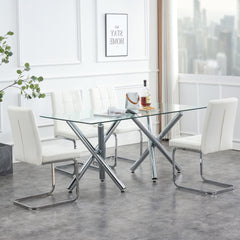 Modern Style Dining Chairs with Inset Buttons, C-shaped Tube Plating Metal Legs (Set of 2) - White
