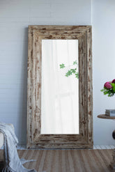 Full Length Rectangle Floor Mirror with Distressed Wood Frame 39x3.5x75"