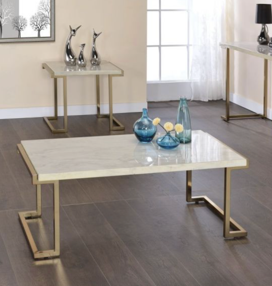 Coffee Table in Faux Marble & Champagne