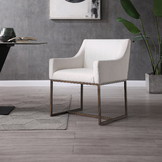 Modern Off White & Copper Antique Brass Dining Chair