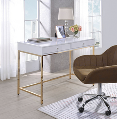 White High Gloss & Gold Contemporary Desk