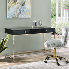 Black High Gloss & Gold Finish Contemporary Writing Desk