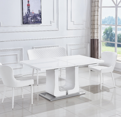 63"/78.7" Extendable Dining Table with Butterfly Leaf, High Gloss Lacquer Coating - White/Chrome