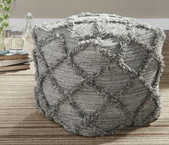 Contemporary Diamond-Shaped Fringe Pouf - Gray