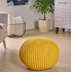 Cotton Knitted Pouf - Yellow