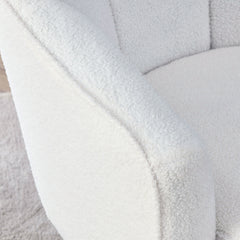 29 "W Petal Modern Contemporary Accent Lounge Swivel Chair with Deep Channel Tufting and Base - White Teddy