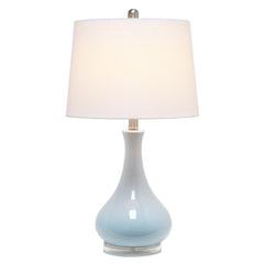 Ceramic Tear Drop Shaped Table Lamp, Light Blue, White Fabric Shade