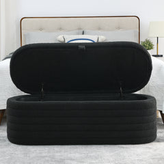 Storage Ottoman Bench Upholstered Fabric Storage - Black teddy