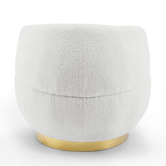 Swviel Barrel Chair Gold Stainless Steel Base with Storage Ottoman - Teddy Fabric Ivory