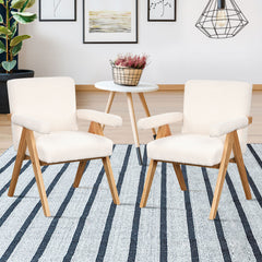 Arm Chair Set with Solid Wood Frame with Arm Pads (Set of 2) - White