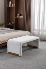 Boucle Fabric Footstool Bedroom Bench With Gold Metal Legs - Ivory White