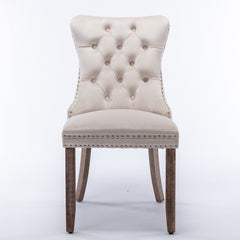 Modern High-end Tufted Velvet Upholstered Dining Chair with Wood Legs Nailhead Trim (Set of 2) -Beige