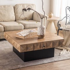 MAICOSY 41.33" Retro Coffee Table Stylish 3D Design 2 Drawer Apartment Furniture