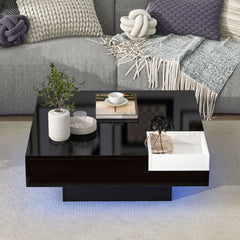 Minimalist Design Square Coffee Table with Detachable Tray and Plug-in 16-color LED