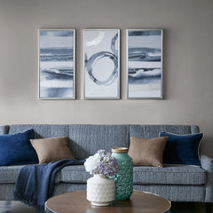 Surrounding Silver Foil Abstract 3-piece Framed Canvas Wall Art Set - Grey & Blue