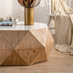 38"Three-dimensional Embossed Pattern Design American Retro Style Coffee Table - White Tabletop