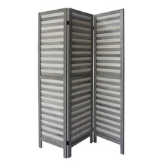 Paulownia Wood Panel Divider Screen, Shutter Design, 3 Panels 67 Inch - Grey Stripes
